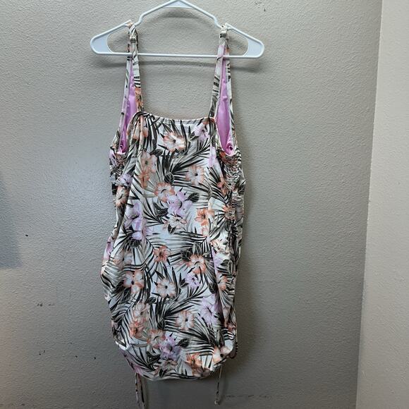 Lands End Womens Hawaiian Floral Beach Swim Suit Dress Ruched Modest Size 16 - Picture 4 of 6
